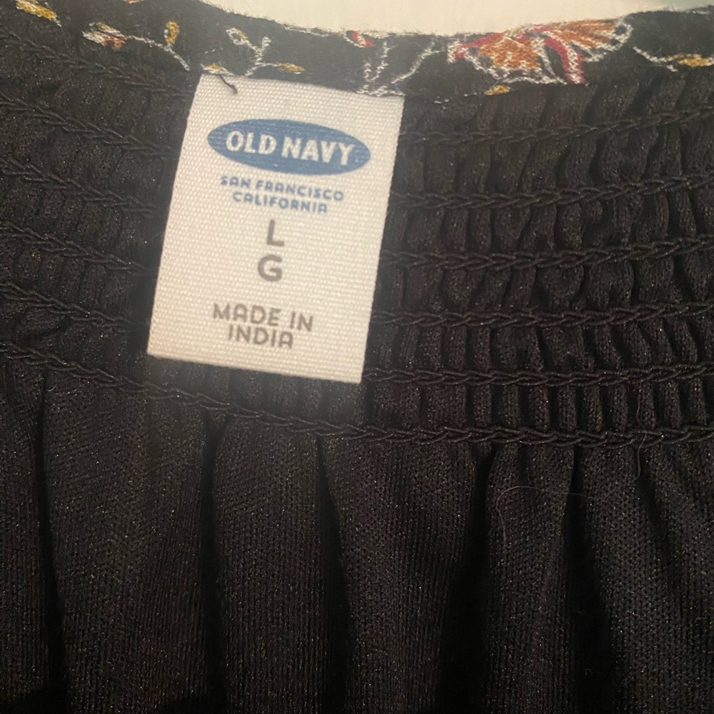 Old Navy Dress Womens Large Black Floral Stretch Waist Bell Sleeve cottagecore - Picture 8 of 10